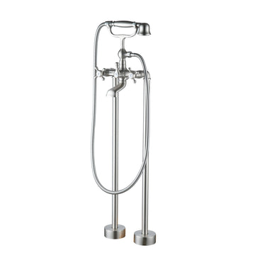 3-Handle Traditional Freestanding Bathtub Faucet (Brush Nickel)