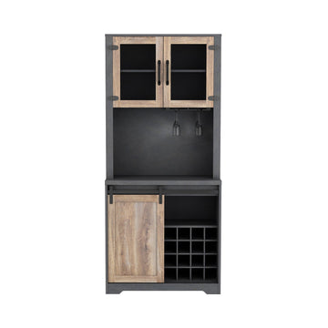 31 Inch Rustic Farmhouse Barn Door Bar Cabinet Sideboard Cabinet Wine Storage Cabinet with Sliding Doors for Living Room, Dining Room, or Kitchen