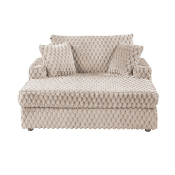Taupe Fabric Chaise Lounge with 2 Cup Holder and Magazine Bag Recliner Loveseat Sofa Bed for Living Room
