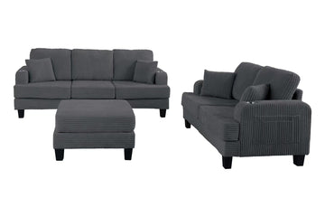 84.64 in Wide Straight Arm Fabric Rectangle 3-Seat Sofa Sectional with USB Charger and Cup Holder in Dark Gray