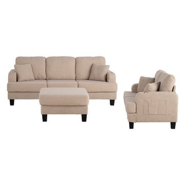 84.64 in Wide Straight Arm Fabric Rectangle 3-Seat Loveseat Sofa Sectional with USB and Cup Holder in Beige