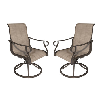 Swivel Textilene Metal Outdoor Patio Dining Chair in Light Taupe (Set of 2)