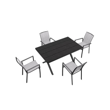 5-Piece Aluminum Frame Outdoor Dining Set with Faux Wood Table Stackable Dining Chairs Outdoor Patio Furniture Set, Black