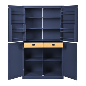 40.2in.W x 20in.D x 71.3in.H Blue Freestanding High Kitchen Pantry and Large Storage Cupboard Featuring 2 Drawers 2 Adjustable Shelves and 8 Door Mounted Shelves Ideal for Kitchens and Dining Rooms