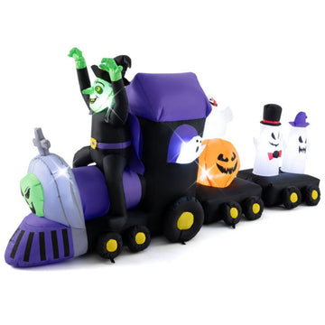 8.2ft LED Lights Halloween Inflatable Train with Witch and 4 Ghosts