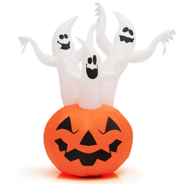 6FT Inflatable Halloween Ghost Spooky Yard Decoration with Pumpkin and Spinning Light