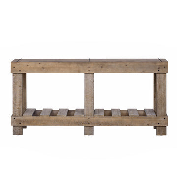 62.9-Inch. Vintage Solid Wood Entryway Table with Storage Shelf and Metal Rivet Decor in Brown
