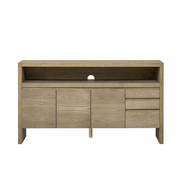 60-Inch Modern 3-Door Sideboard with Drawers and Shelf - Versatile Ash Wood Storage Cabinet in Brown
