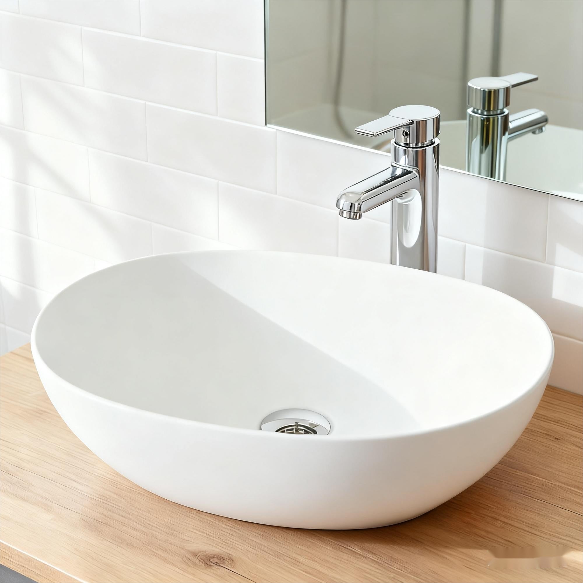 22 Inch Oval Matte White Artificial Stone Bathroom Vanity Sink Countertop Sink