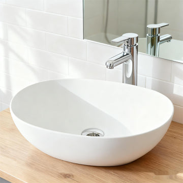 22 Inch Oval Matte White Artificial Stone Bathroom Vanity Sink Countertop Sink