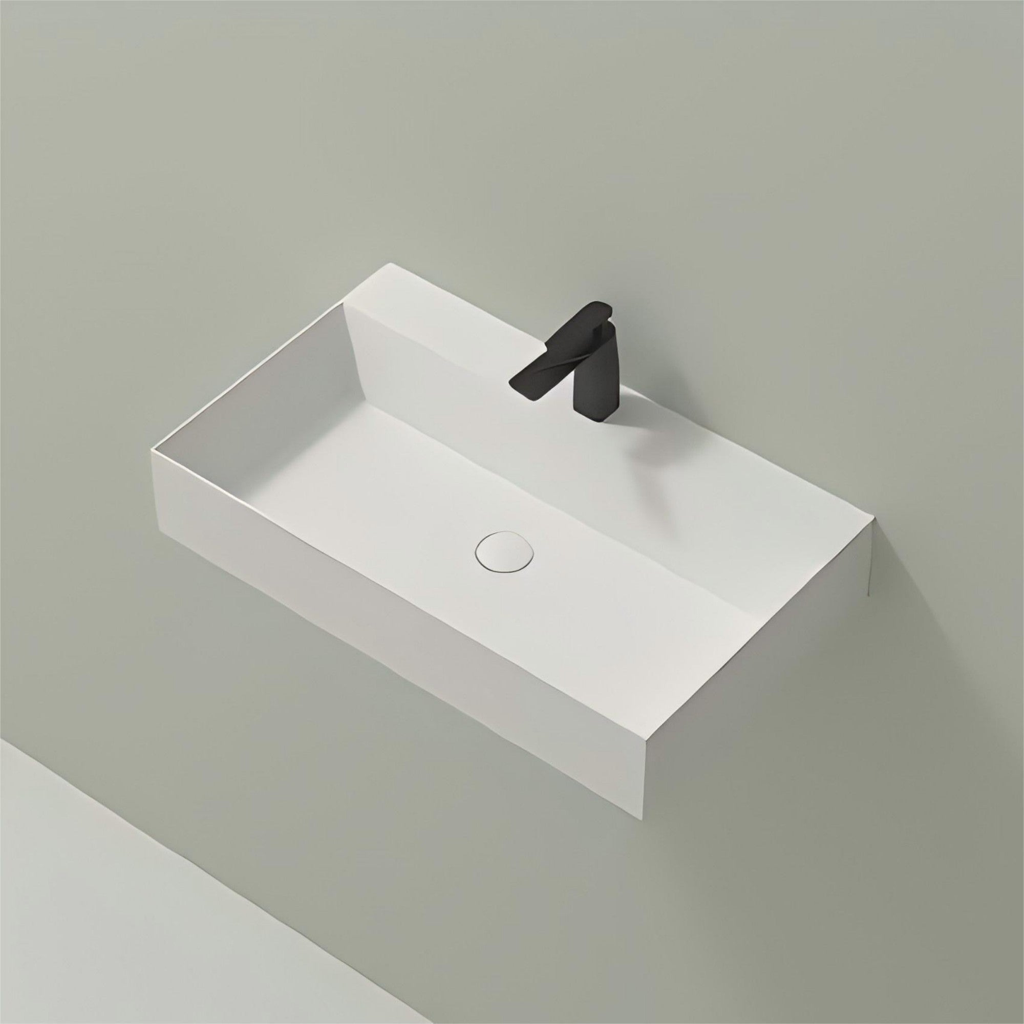42 Inch Rectangular Matte White Artificial Stone Bathroom Vanity Sink Wall-mounted Sink