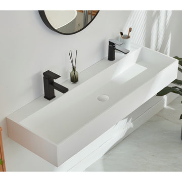 48 Inch Rectangular Matte White Artificial Stone Bathroom Vanity Sink Countertop Wall-mounted Sink