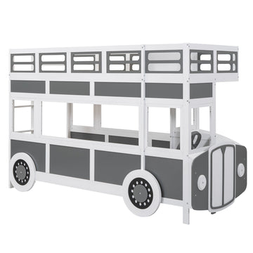 Twin over Twin Bus-shaped Bunk Bed with Wheels and Storage