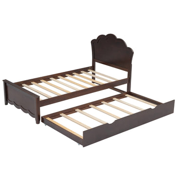 Twin Size Wood Platform Bed with Headboard and Twin Size Trundle