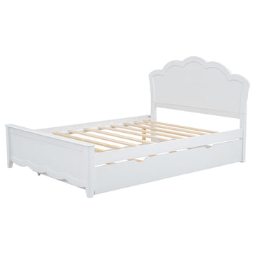 Full Size Wood Platform Bed with Headboard and Twin Size Trundle