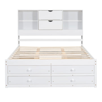 King Size Platform Bed with Storage Headboard and 8 Drawers