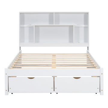 Full Size Platform Bed with Storage Headboard and 2 Drawers