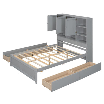 Full Size Platform Bed with Storage Headboard and 4 Drawers