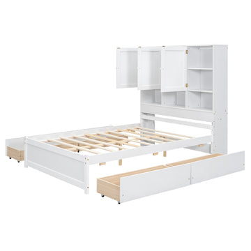 Full Size Platform Bed with Storage Headboard and 4 Drawers