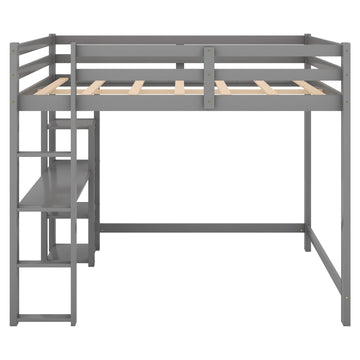 Full Size Loft Bed with Built-in Desk and Shelves