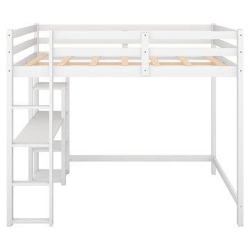 Full Size Loft Bed with Built-in Desk and Shelves