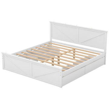 King Size Wooden Platform Bed with Four Storage Drawers and Support Legs