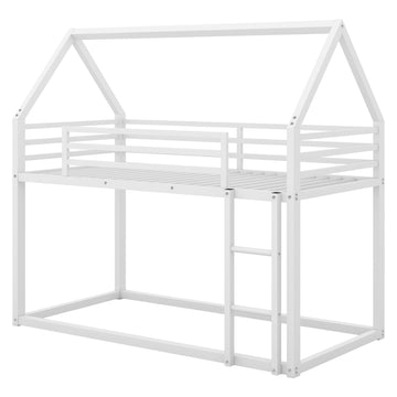 Twin over Twin House Bunk Bed with Built-in Ladder