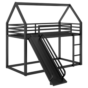 Twin over Twin House Bunk Bed with Ladder and Slide