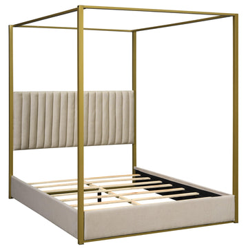 Queen Size Upholstery Canopy Platform Bed with Headboard and Metal Frame