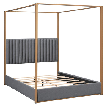 Queen Size Upholstery Canopy Platform Bed with Headboard and Metal Bed Frame