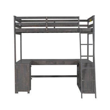 Twin Size Loft Bed with U-shaped Desk, Drawers and Storage Shelves