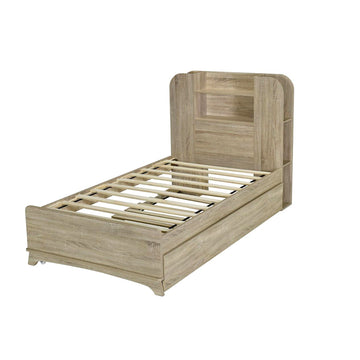 Twin Size Storage Platform Bed Frame with with Trundle and Light Strip Design in Headboard