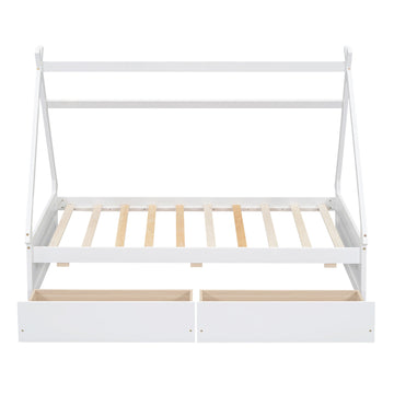 Twin Size House Platform Bed with Two Drawers,Headboard and Footboard