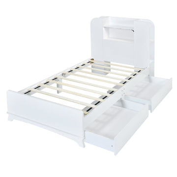 Twin Size Storage Platform Bed Frame with with Two Drawers and Light Strip Design in Headboard