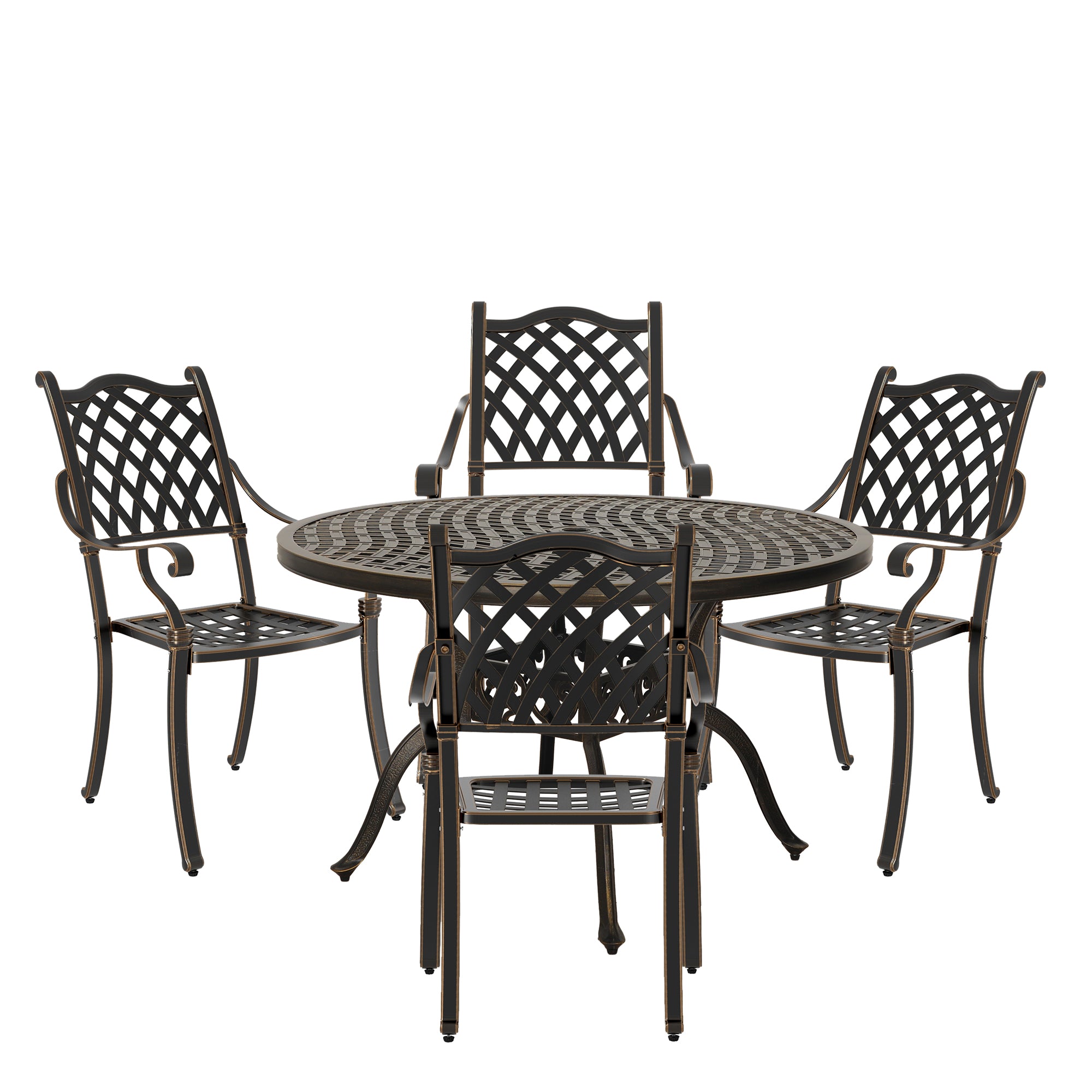 5pcs Patio Dining Set Cast Aluminium Outdoor Dining Set Patio Bistro Set 4 Outdoor Dining Chairs and 47 Inches Round Dining Table for Balcony Porch Backyard Garden, Bronze