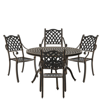 5pcs Patio Dining Set Cast Aluminium Outdoor Dining Set Patio Bistro Set 4 Outdoor Dining Chairs and 47 Inches Round Dining Table for Balcony Porch Backyard Garden, Bronze