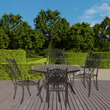 5pcs Patio Dining Set Cast Aluminium Outdoor Dining Set Patio Bistro Set 4 Outdoor Dining Chairs and 47 Inches Round Dining Table for Balcony Porch Backyard Garden, Bronze
