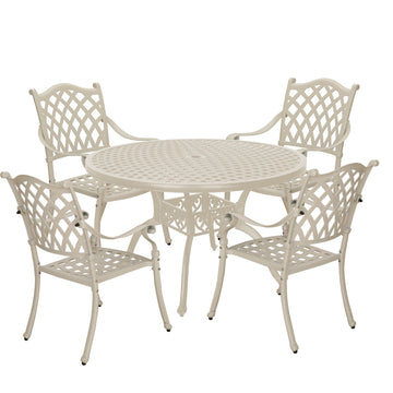 5pcs Patio Dining Set Cast Aluminium Outdoor Dining Set Patio Bistro Set 4 Outdoor Dining Chairs and 47 Inches Round Dining Table for Balcony Porch Backyard Garden, White
