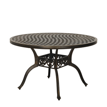 47 Inches Outdoor Dining Table Cast Aluminium Round Table Patio Dining Table with Umbrella Hole All Weather Outdoor Bistro Table for Backyard Garden Patio, Brown