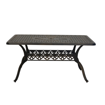 59 Inches Cast Aluminium Outdoor Dining Table with Umbrella Hole Patio Rectangular Dining Table Patio Bistro Table for Backyard Garden Patio, Antique Bronze