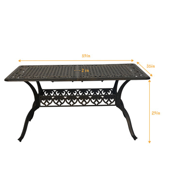 59 Inches Cast Aluminium Outdoor Dining Table Patio Rectangular Dining Table with Umbrella Hole Patio Bistro Table for Backyard Garden Patio, Antique Bronze