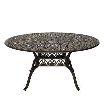 59 Inches Outdoor Dining Table Cast Aluminium Round Table Patio Dining Table with Umbrella Hole All Weather Outdoor Bistro Table for Backyard Garden Patio