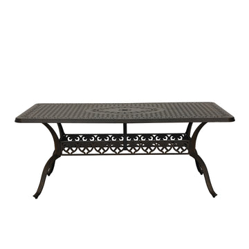 71 Inches Cast Aluminium Outdoor Dining Table with Umbrella Hole Patio Rectangular Dining Table Patio Bistro Table for Backyard Garden Patio, Antique Bronze