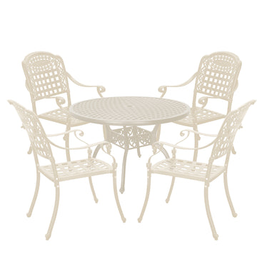 5pcs Patio Dining Set Cast Aluminium Outdoor Dining Set Patio Bistro Set 4 Outdoor Dining Chairs & 47 Inches Round Dining Table for Balcony Porch Backyard Garden, White