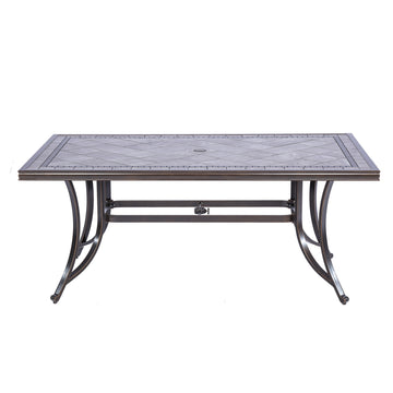 66 Inch Outdoor Dining Table Rectangle Cast Aluminum Patio Dining Table with 2in Umbrella Hole