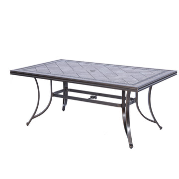 66 Inch Outdoor Dining Table Rectangle Cast Aluminum Patio Dining Table with 2in Umbrella Hole