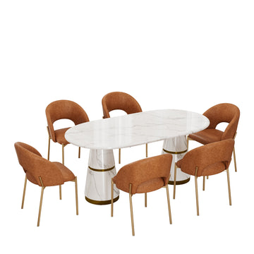 Modern Dining Table And Chairs (6-Person Table And Chair Set), Large Dining Table, Marble Countertop, 70-Inch Dining Table