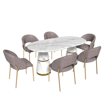 Modern Dining Table And Chairs (6-Person Table And Chair Set), Large Dining Table, Marble Countertop, 70-Inch Dining Table