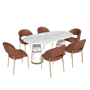 Modern Dining Table And Chairs (6-Person Table And Chair Set), Large Dining Table, Marble Countertop, 70-Inch Dining Table