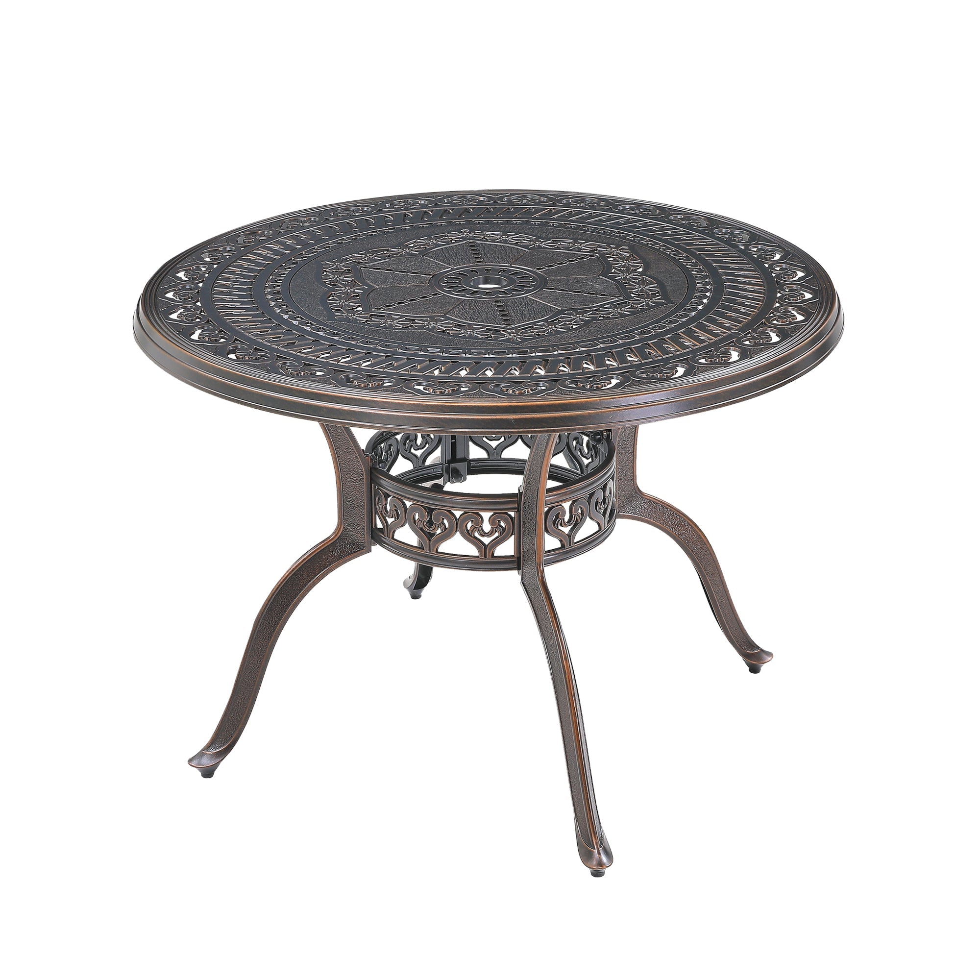 40 Inches Outdoor Dining Table with Umbrella Hole Cast Aluminium Patio Dining Table Outdoor Round Dining Table, Bronze